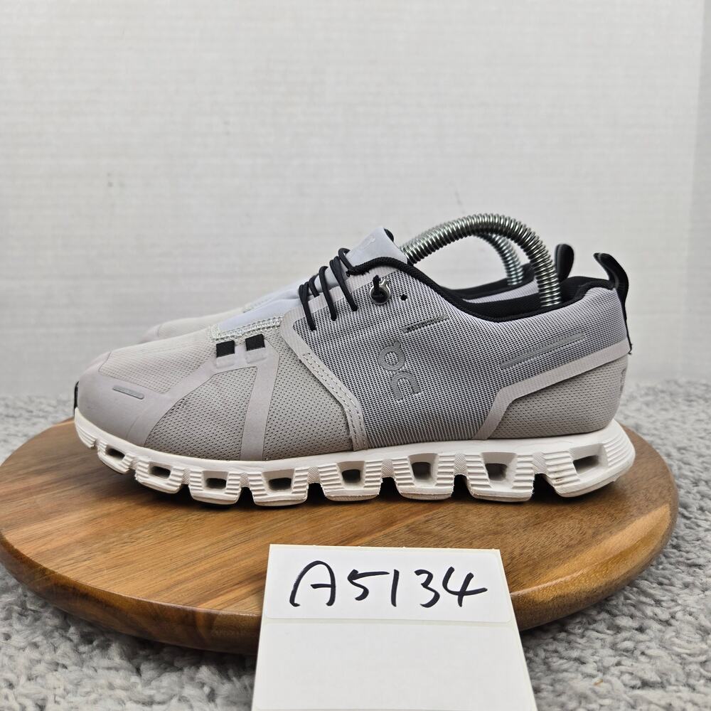 On Womens 7.5 Cloud 5 Waterproof Glacier Gray White Athletic Gym Running Shoe